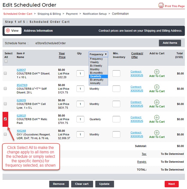 Order management screen, making changes to single or multiple items